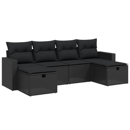 Salon de jardin 6 pcs avec coussins noir résine tressée