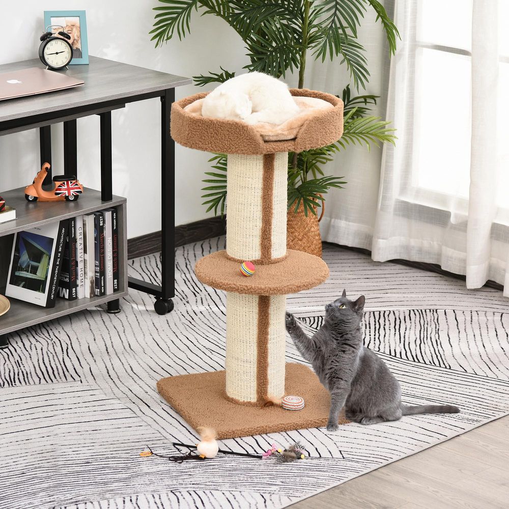 Arbre à chat avec griffoir centre d'activités 2 plateformes coussin marron clair