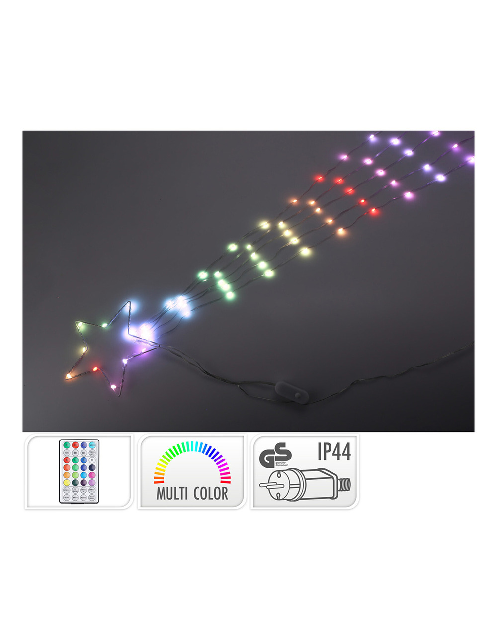 Décoration led étoile filante, rvb, 85 led, 220v, télécommande. Basics