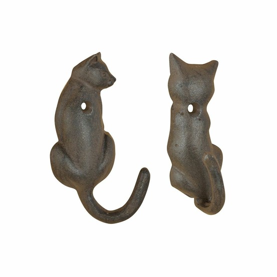 Patère queue d'animal en fonte (lot de 2) chat