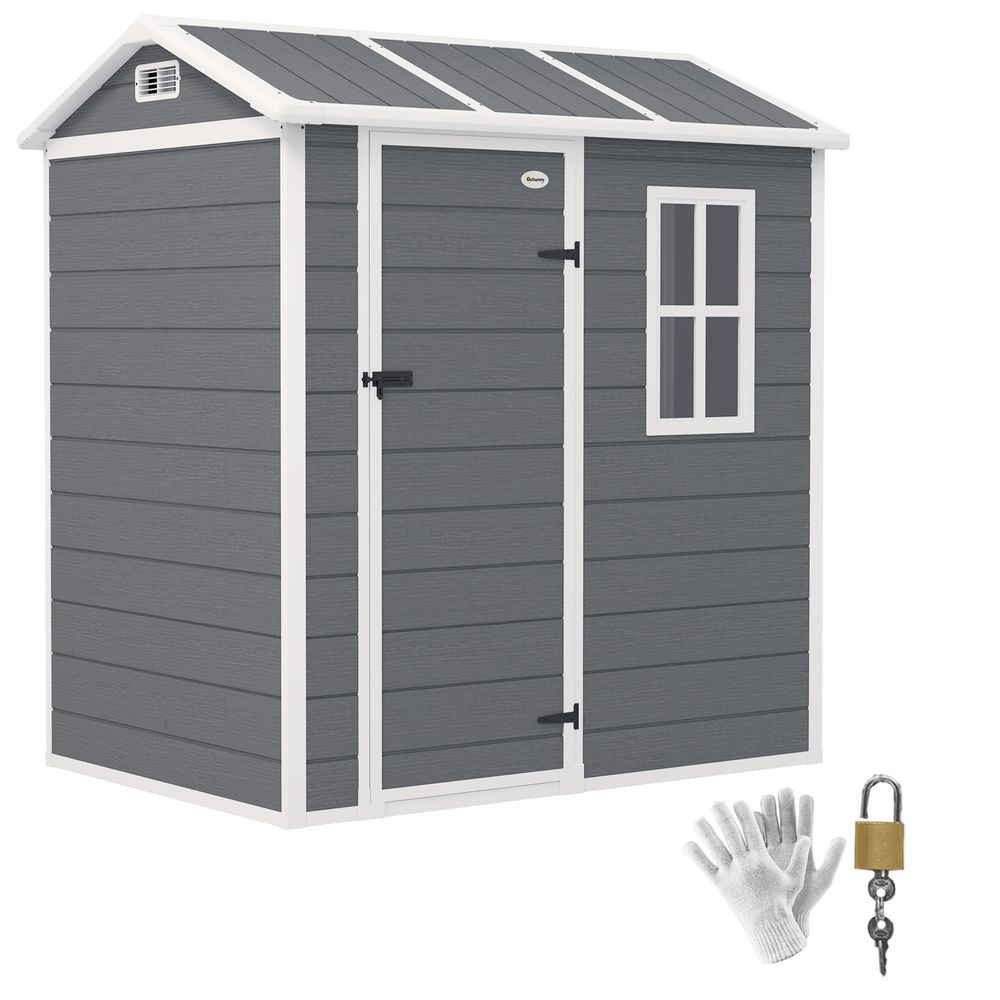 Abri de jardin résine grise avec plancher 186 x 130 cm grand rangement étanche - comfortxl outdoor living