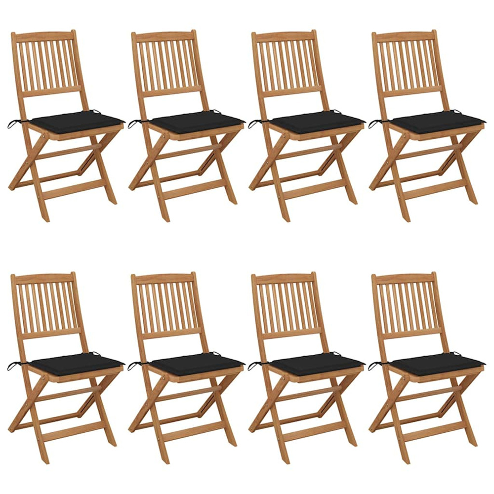 Chaises pliables de jardin lot de 8 avec coussins bois d'acacia