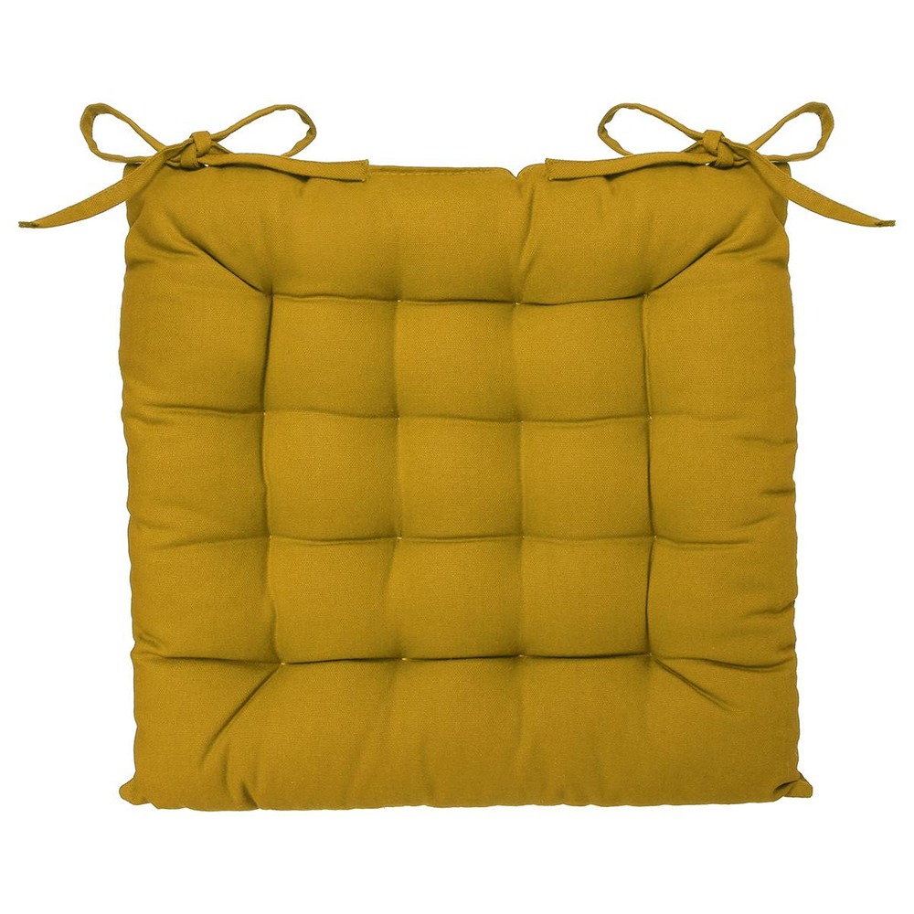 Galette de chaise en coton jaune moutarde 38x38 cm
