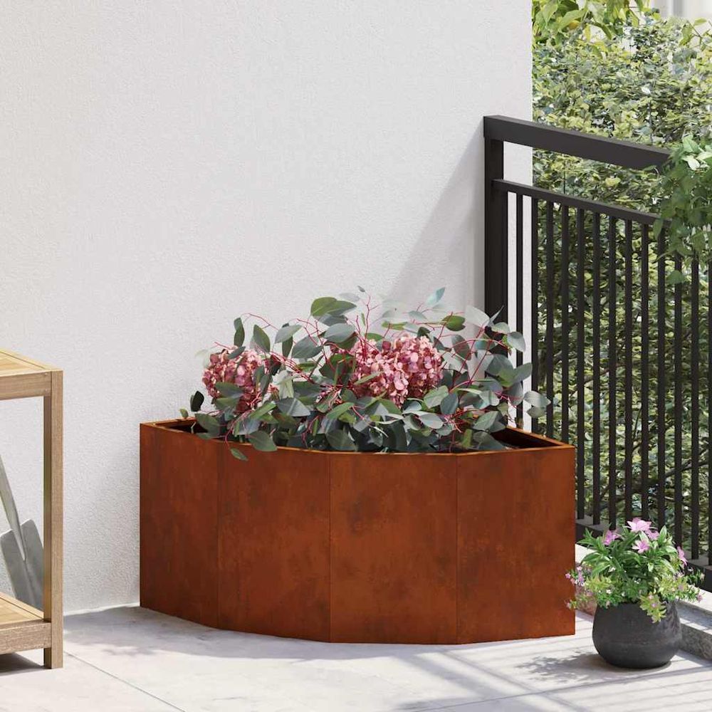 Jardinière d'angle acier corten pour jardin terrasse balcon effet rouillé 60x60x35 cm