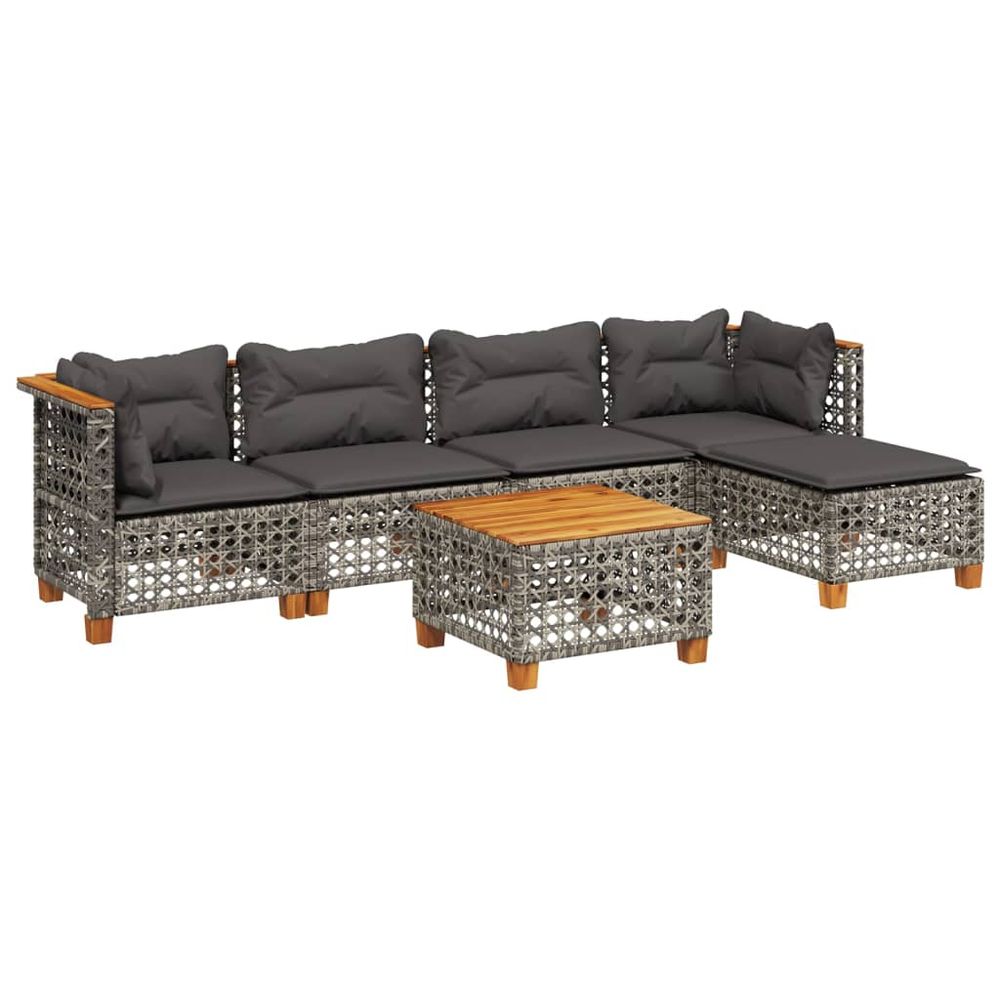 Salon de jardin 6 pcs avec coussins gris résine tressée