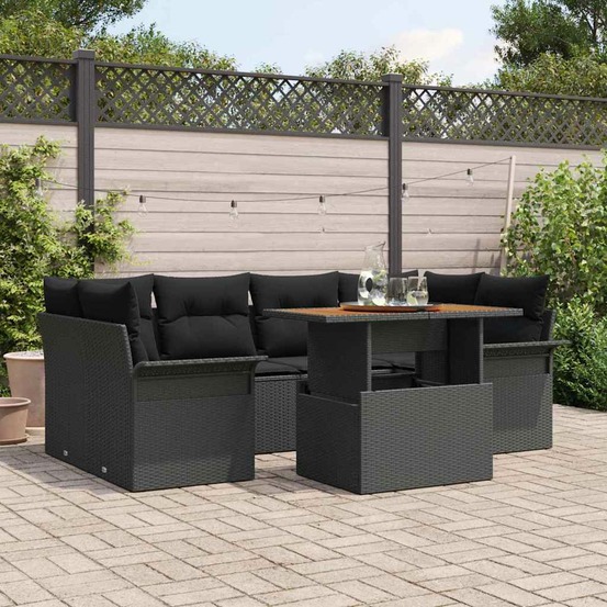 Ensemble de canapé de jardin 7 pcs noir poly rotin