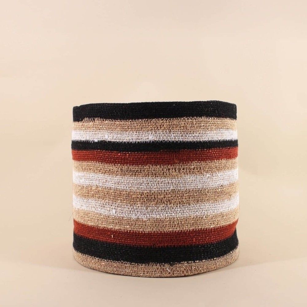Panier rayé beige, marron en herbes marines 33x30cm