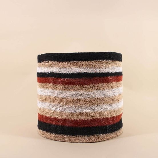 Panier rayé beige, marron en herbes marines 33x30cm