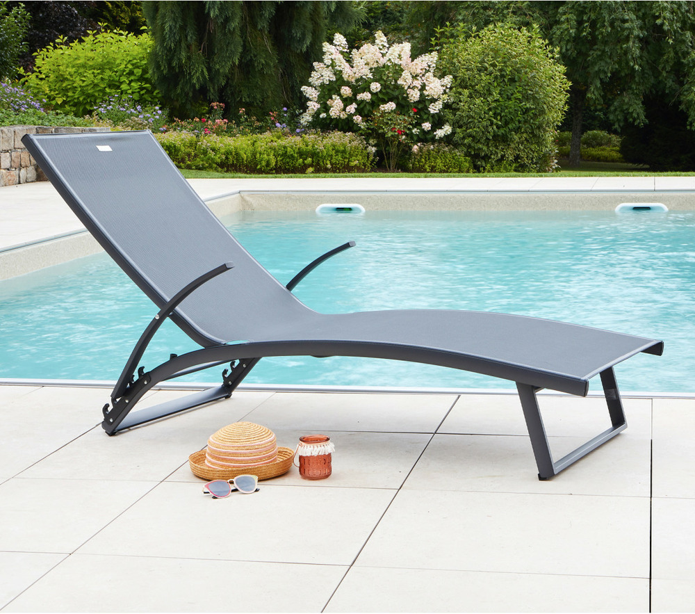 Lot de 2 transats de jardin en aluminium - gris anthracite - polenca