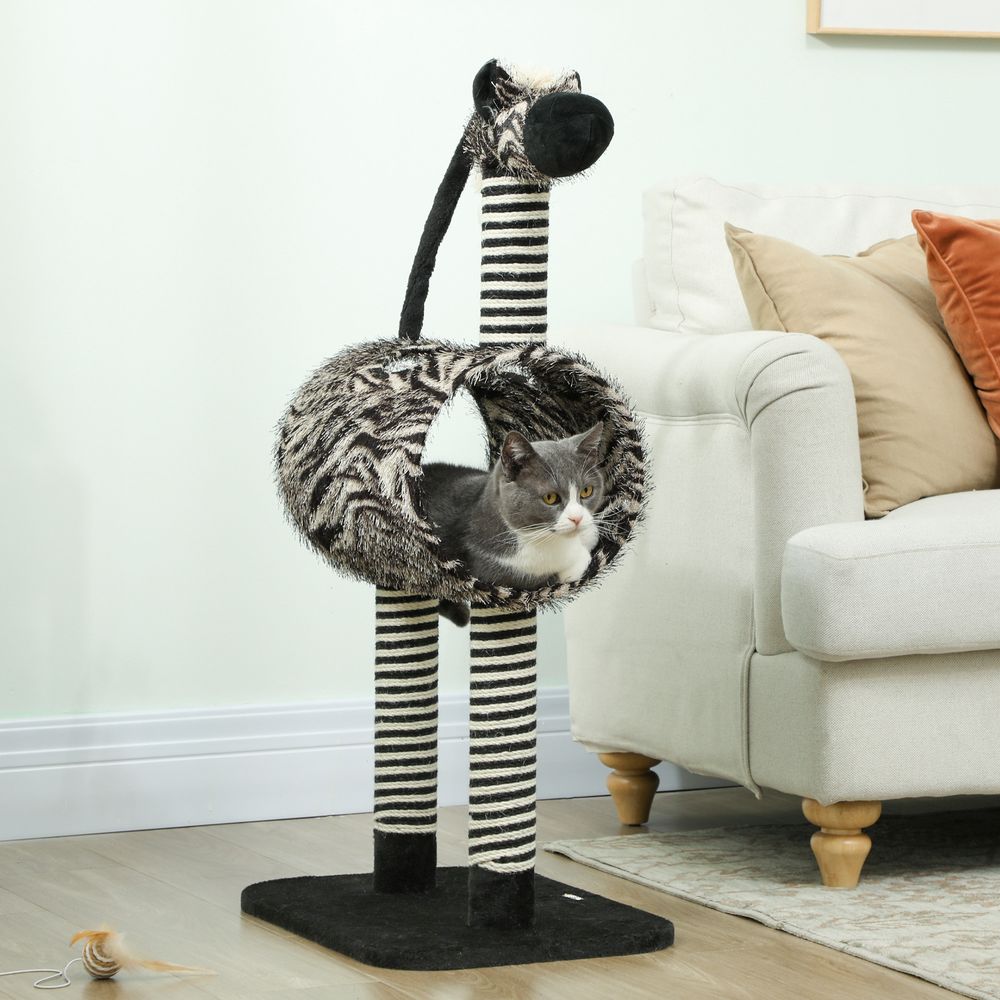 Arbre à chat design zèbre tunnel griffoir jute jeu repos 93cm noir blanc - comfortxl pet living