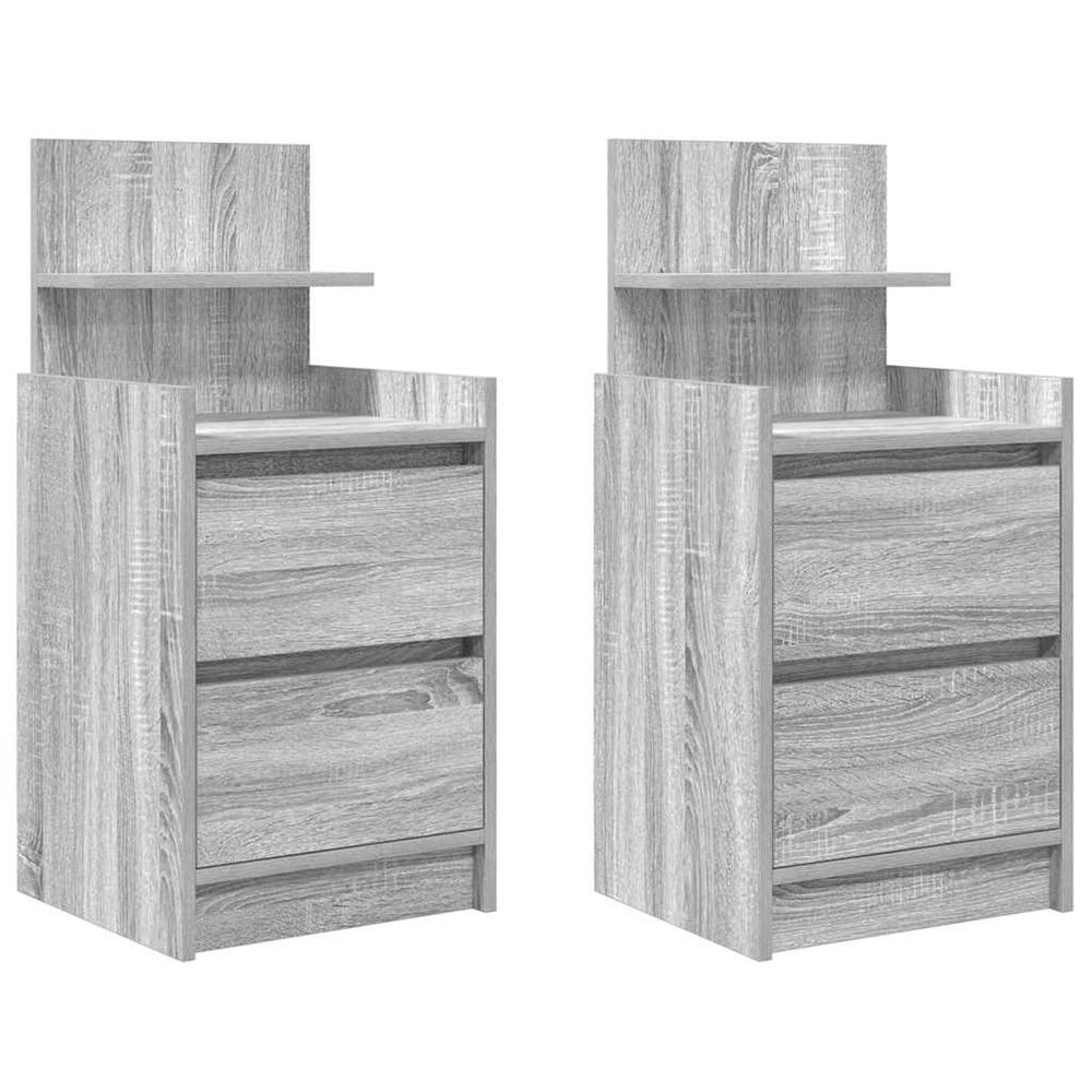 Tables de chevet avec 2 tiroirs 2 pcs sonoma gris 38x34x80 cm
