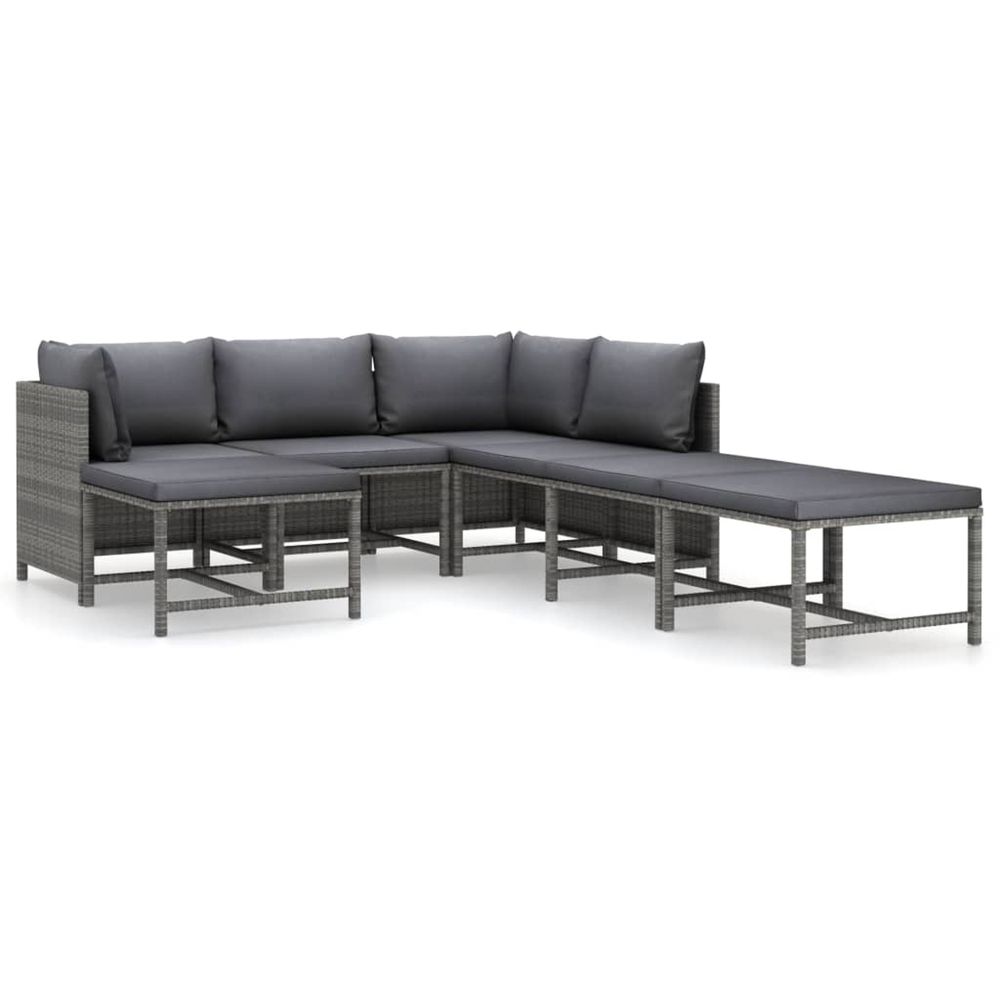 Salon de jardin 7 pcs avec coussins résine tressée gris