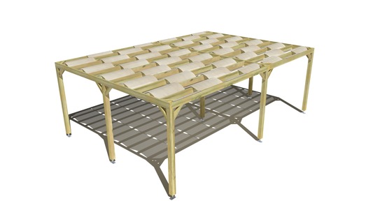 Pergola bois • 7m x 5m • indépendante • sens largeur • voilage semi-transparent inclus • livraison comprise