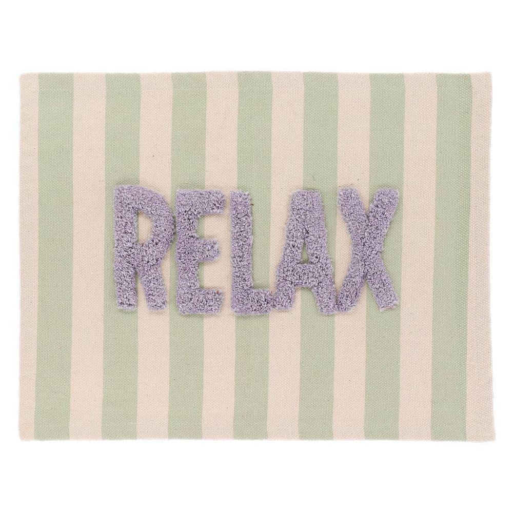 Tapis coton inscription tuftee relax 45x60 cm - vert/beige