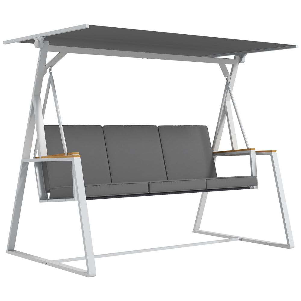 Balancelle de jardin design 3 places toit inclinaison réglable matelas fourni acier blanc tissu gris foncé