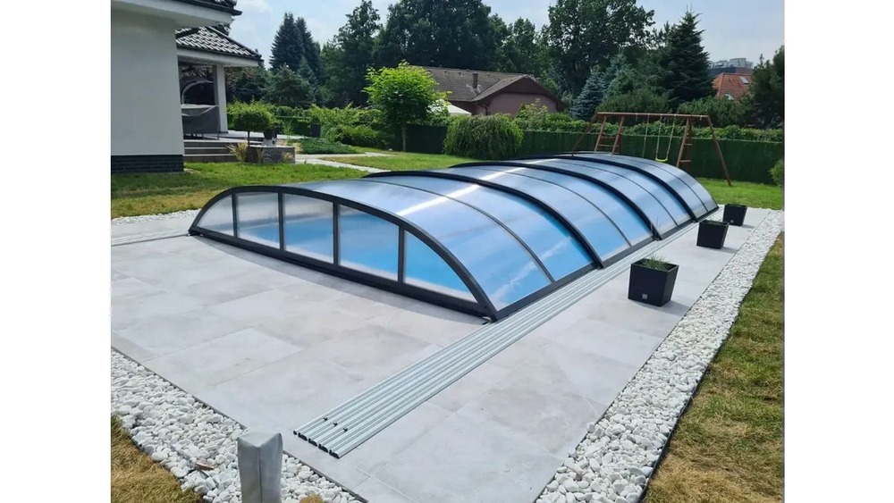 Abri de piscine horizon - 8,61x4,20 m - polycarbonate alvéolaire 8 mm - couleur ral7016 graphite - eco203 - altanka