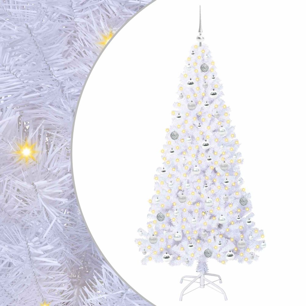 Sapin de noël artificiel avec 300 led blanc 180 cm pvc et acier
