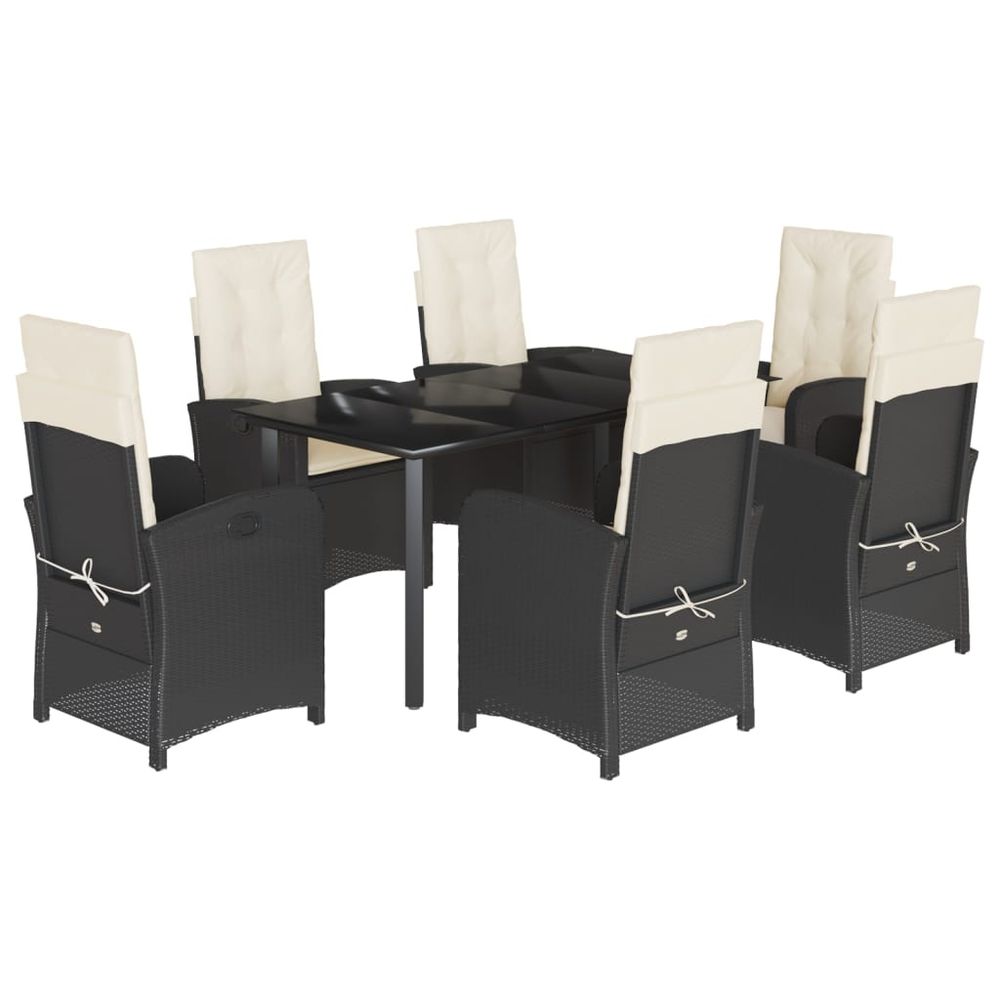 Ensemble à manger de jardin coussins 7pcs noir résine tressée