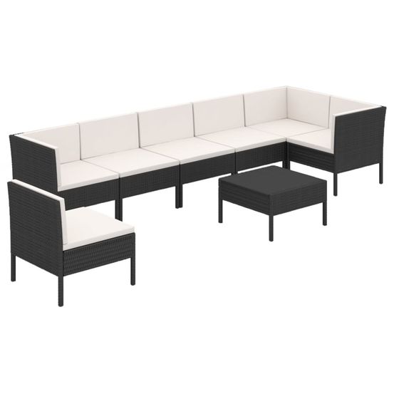 Salon de jardin 8 pcs avec coussins résine tressée noir