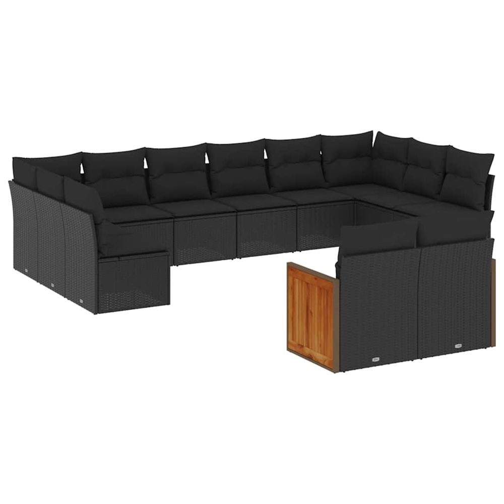 Salon de jardin 12 pcs avec coussins noir résine tressée