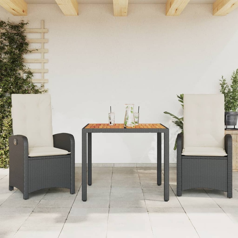 Ensemble à manger de jardin avec coussins 3 pcs noir
