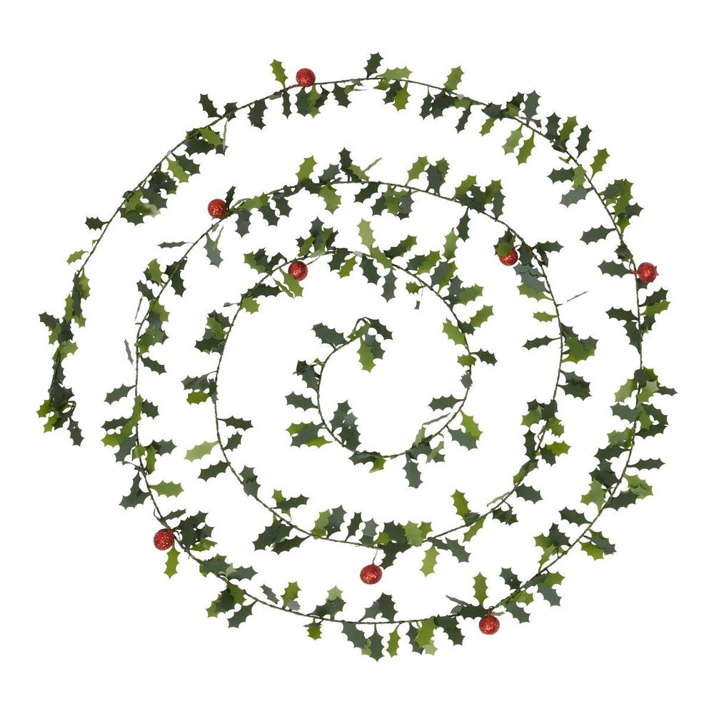 Guirlande de noël verte fine baies rouges 2,7 m