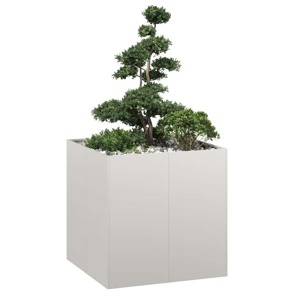 Grande jardinière carrée sans fond acier inoxydable aménagement jardin profond 80x80x80cm argenté