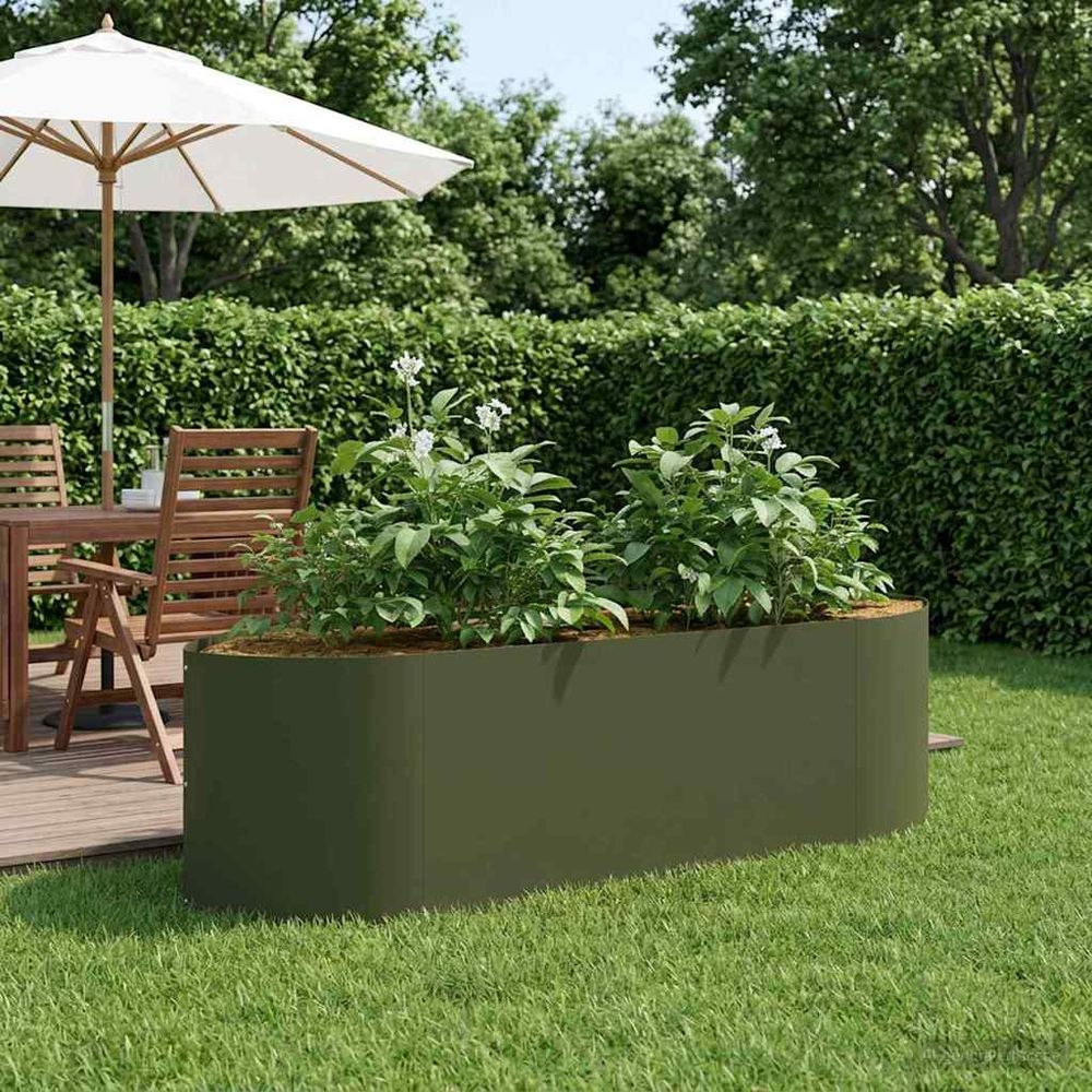 Carré potager surélevé acier extérieur sans fond 140x40x40cm vert olive