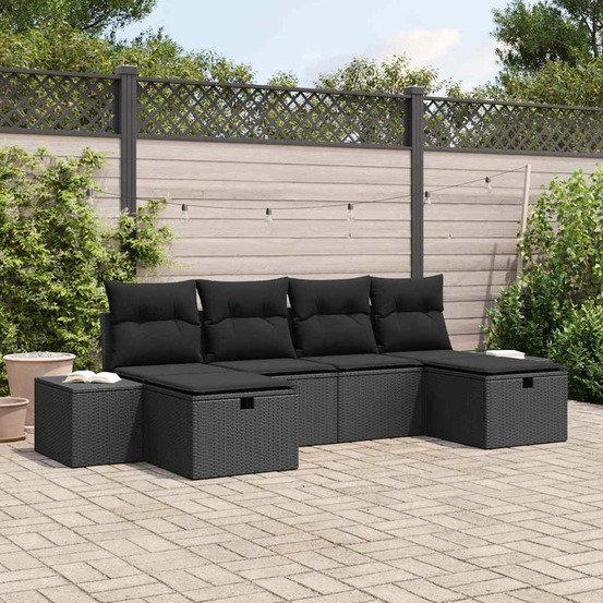 Ensemble de canapé de jardin avec coussin 6 pcs noir polyrotin
