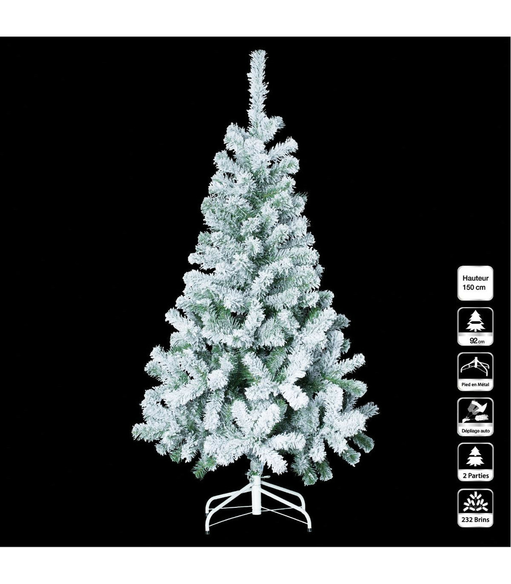 Sapin de noël artificiel vert floqué enneigé h 150 cm
