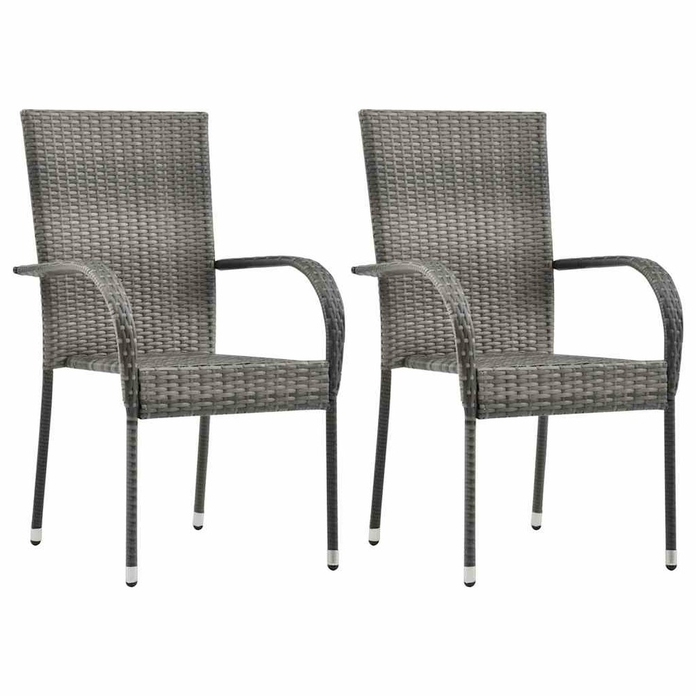 Chaises empilables d'extérieur lot de 2 gris résine tressée