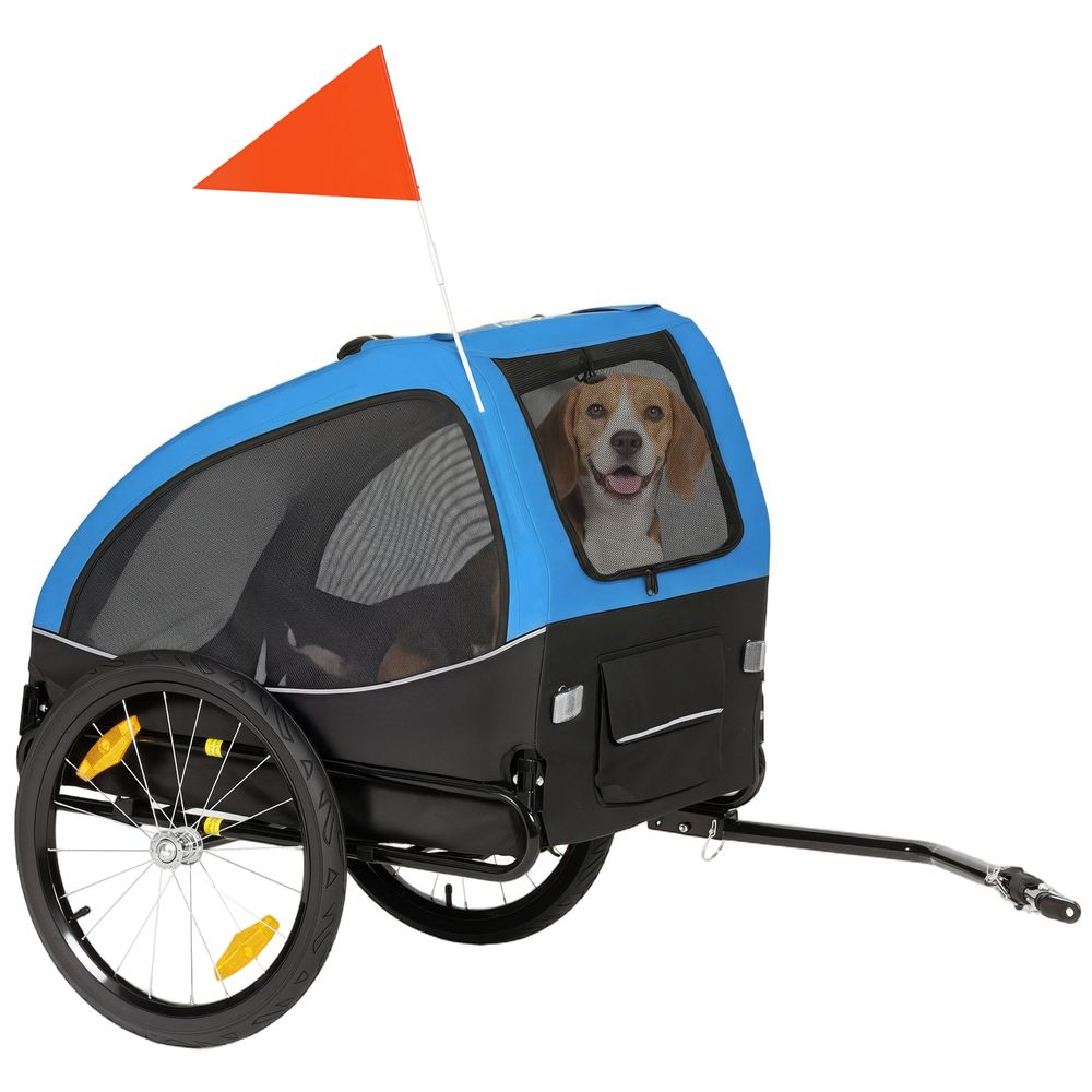 Remorque vélo chien acier tissu oxford randonnée sport aération roues bleu