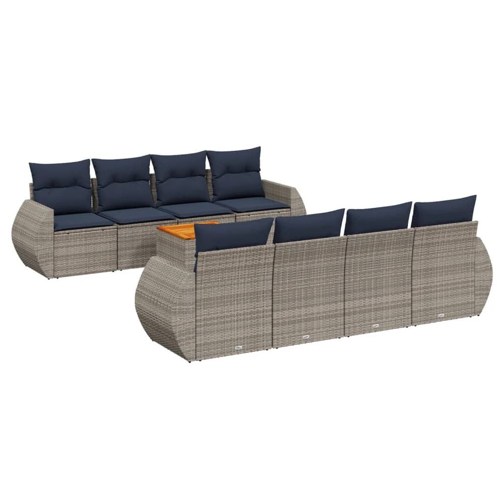 Ensemble de canapé de jardin 9 pcs avec coussins gris résine tressée
