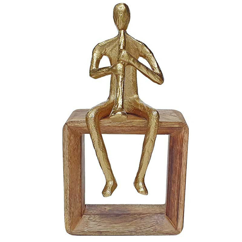 Figurine musicien métal bois 13x9x25cm