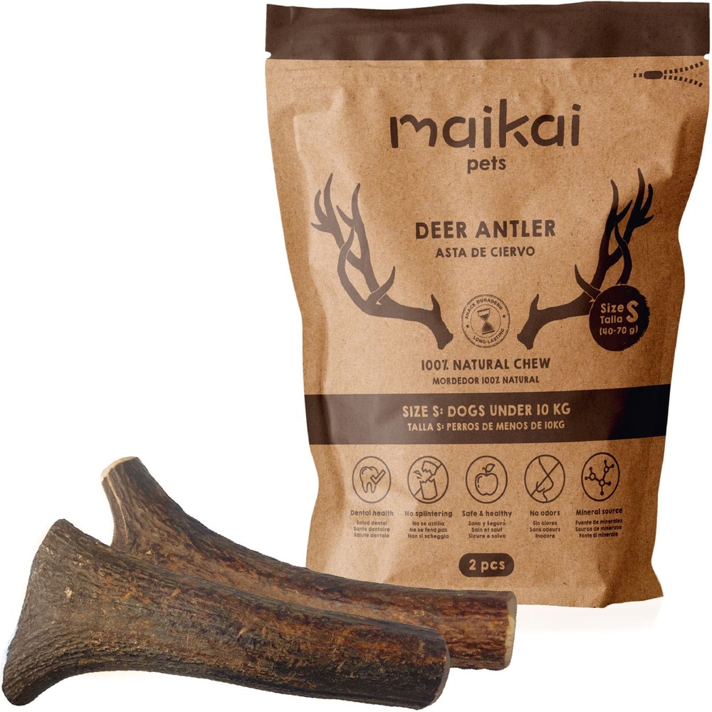 Bois de cerf pour chien 100% naturel (taille s x 2 pcs) - os à mâcher - jouet résistant