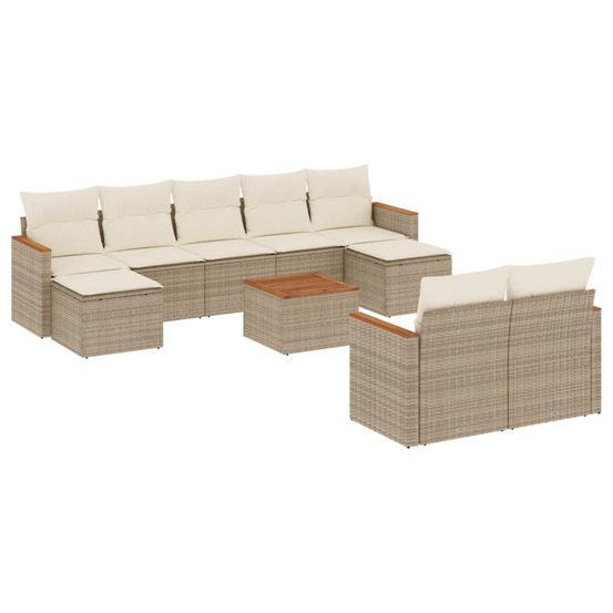 Salon de jardin avec coussins 10 pcs beige résine tressée