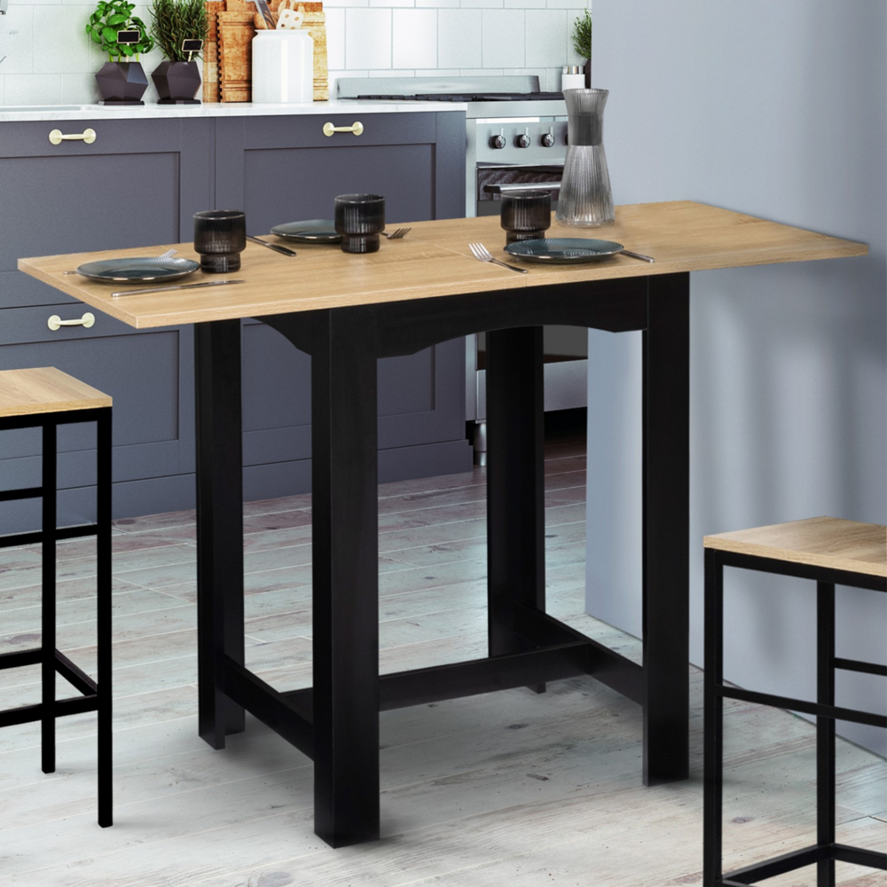 Table haute de bar extensible dona 2 à 4 personnes noire plateau façon hêtre 60-130 cm