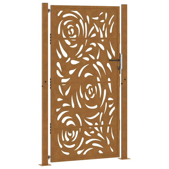 Portail de jardin 105 x 180 cm en acier patiné motif flamme