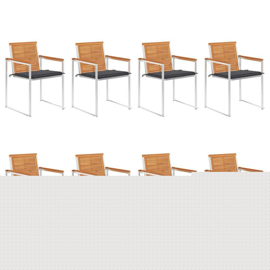 Chaises de jardin lot de 8 avec coussins bois d'acacia solide