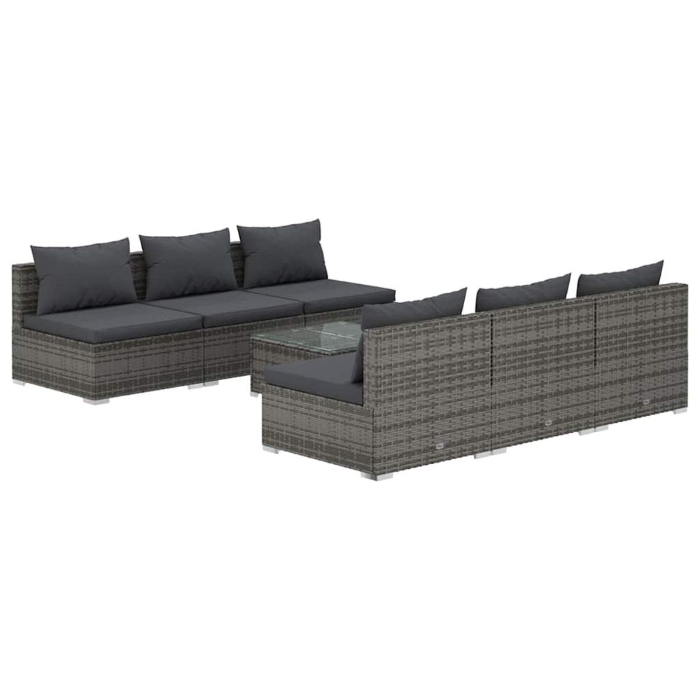 Salon de jardin 7 pcs avec coussins résine tressée gris