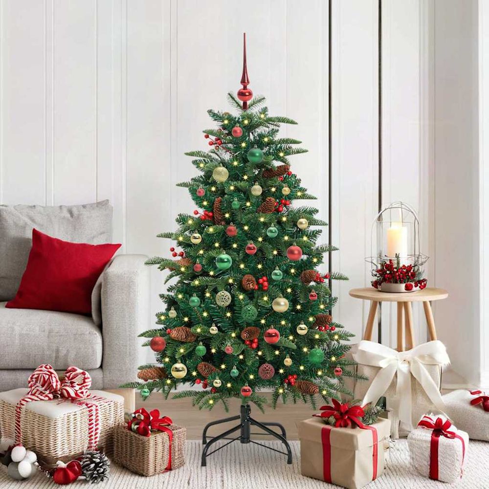 Sapin de noël haut de 150 cm vert, kit lumineux prêt à décorer avec 61 boules