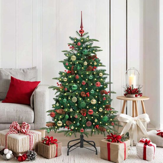 Sapin de noël haut de 150 cm vert, kit lumineux prêt à décorer avec 61 boules
