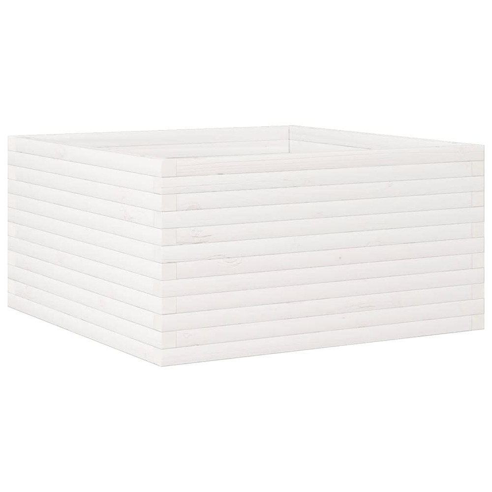 Jardinière bac lit surélevé plantes fleurs terrasse jardin 90 x 90 x 46 cm bois de pin massif blanc