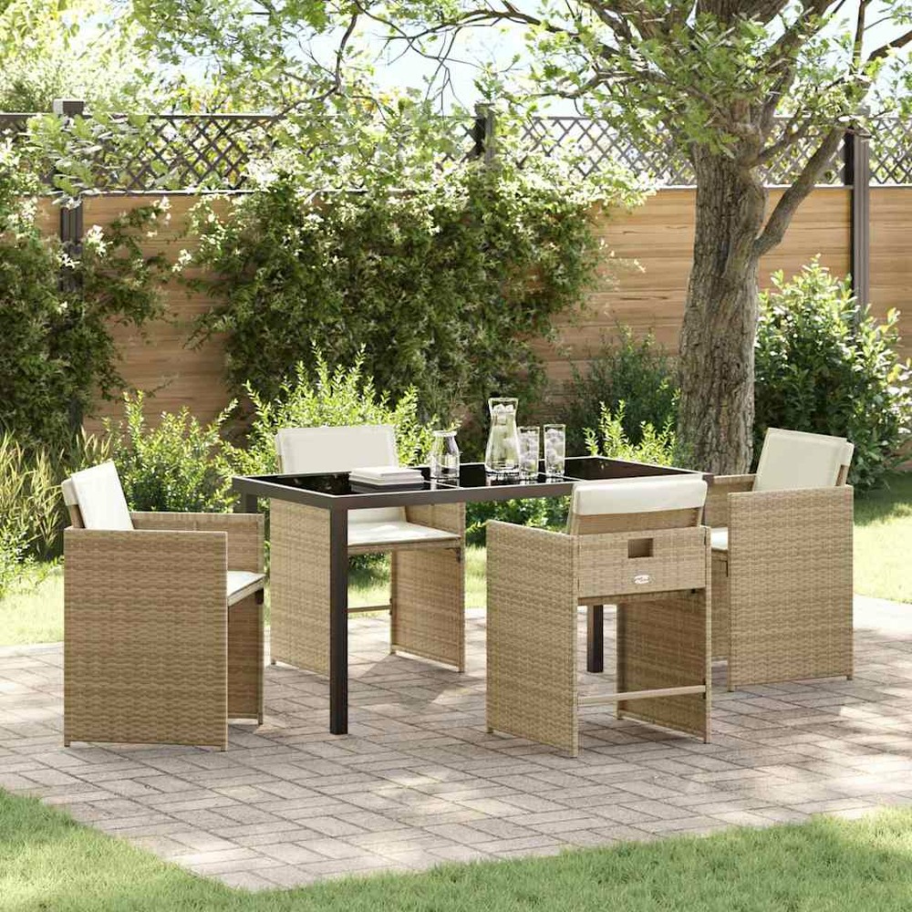 Ensemble de salle à manger pour jardin 5 pcs beige polyrotin