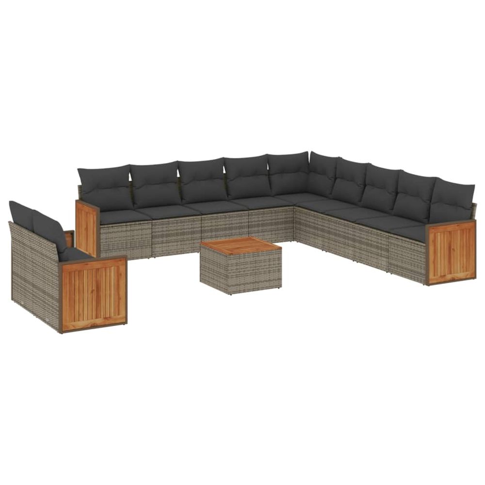 Salon de jardin avec coussins 12 pcs gris résine tressée