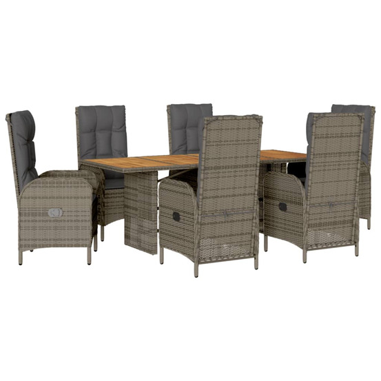 Ensemble à manger de jardin et coussins 7 pcs gris rotin