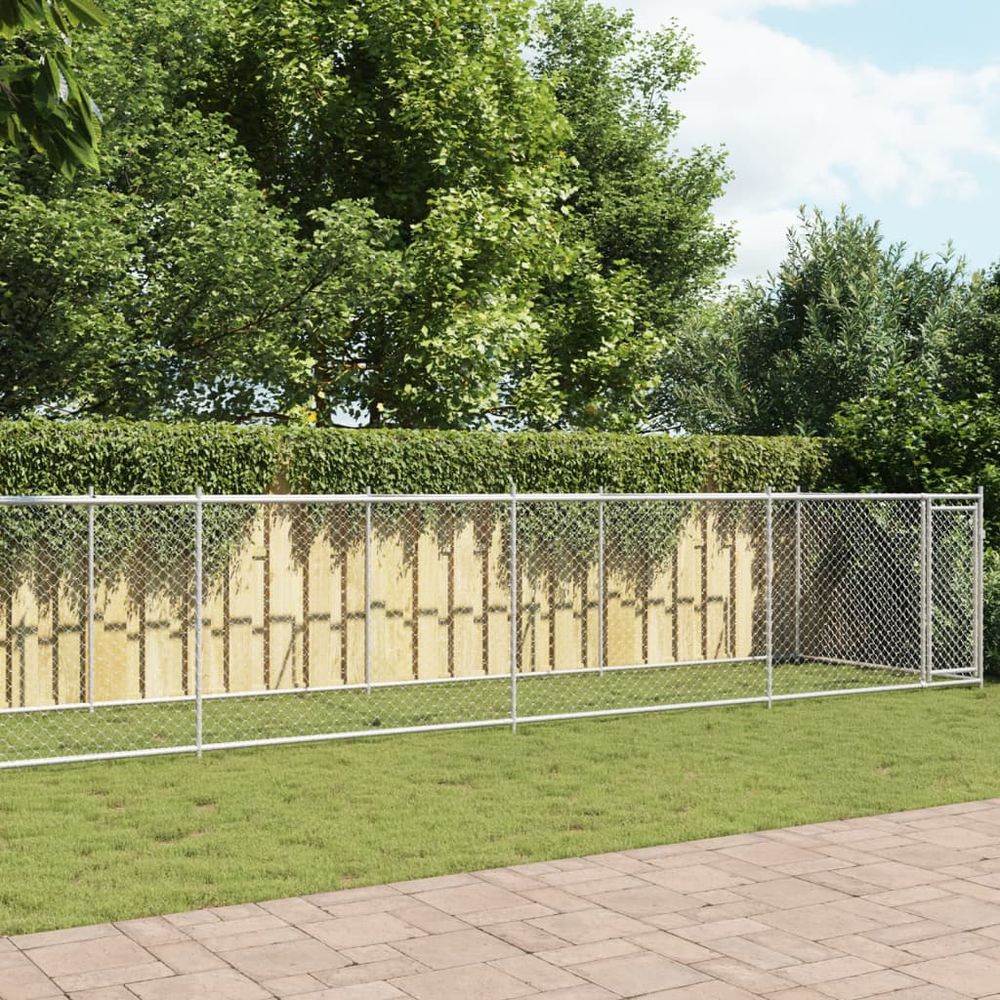 Grand enclos de jardin pour chien acier galvanisé sécurisé gris 12x2x1,5m