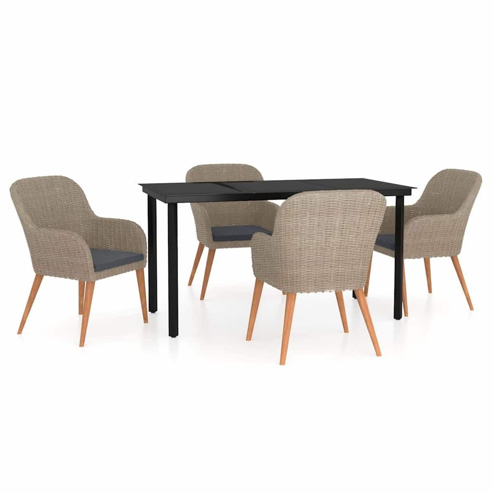 Ensemble à manger de jardin et coussins 5 pcs marron
