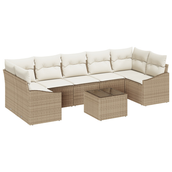 Ensemble de canapés de jardin 8 pièces avec coussins beige poly rattan