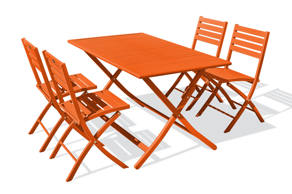 Ensemble repas marius 140 cm 4 places en aluminium orange